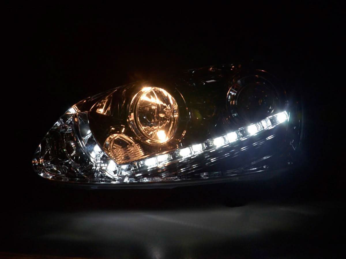 Volkswagen Golf 5 Chrome LED Headlights with Daytime Running Lights (2003 - 2008) - With R87 approval