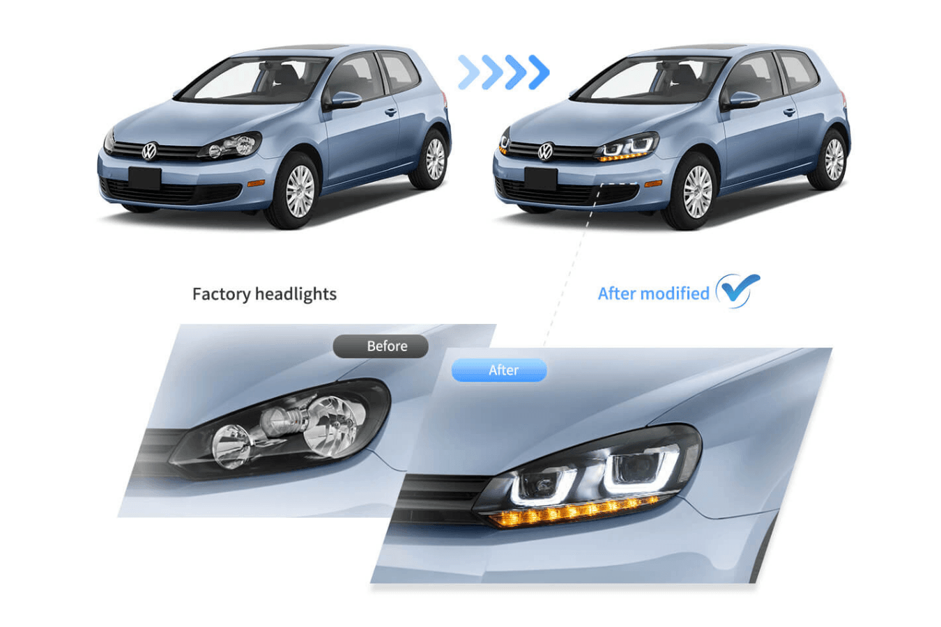 Volkswagen Golf 6 MK6 Black Demon Eyes Projector Headlight (2008 - 2014)