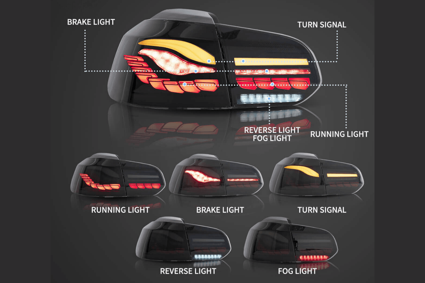 Volkswagen Golf MK6 Smoke and Red Dynamic Lighting OLED Taillights (2008 - 2014)