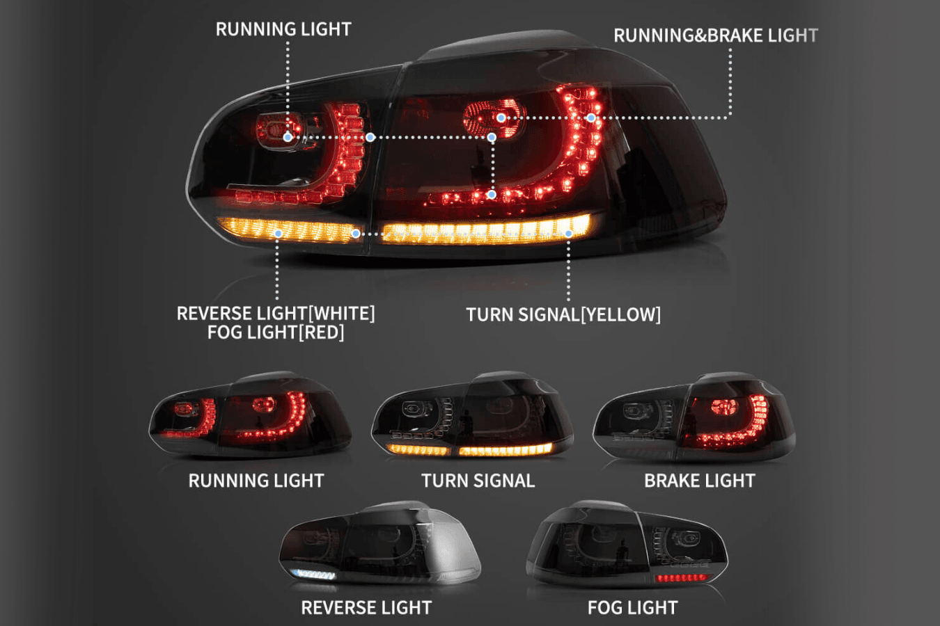 VW Golf 6th Gen Mk6 Hatchback LED Tail Lights (2008 - 2014)