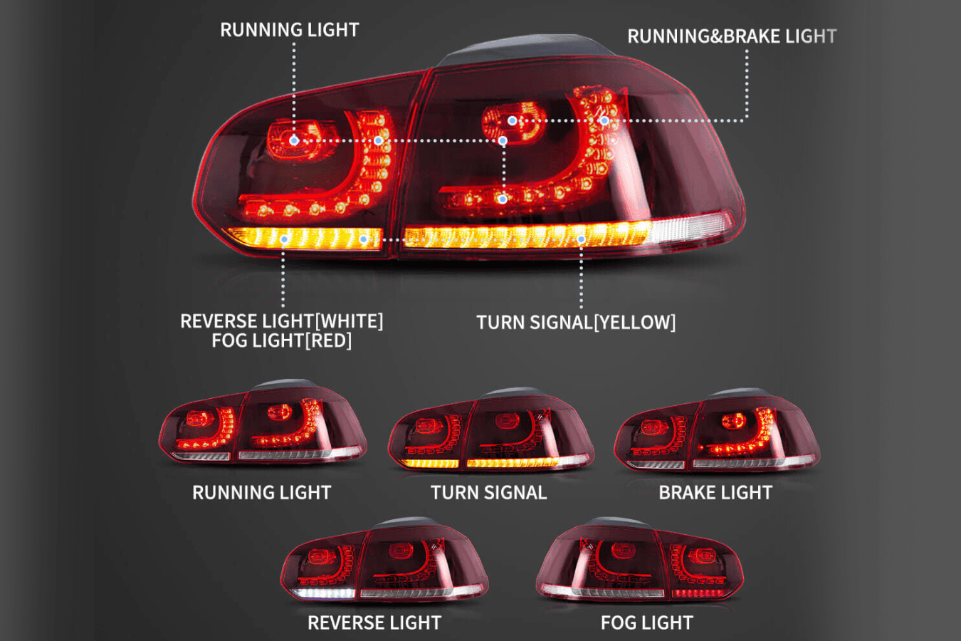VW Golf 6th Gen Mk6 Hatchback LED Tail Lights (2008 - 2014)