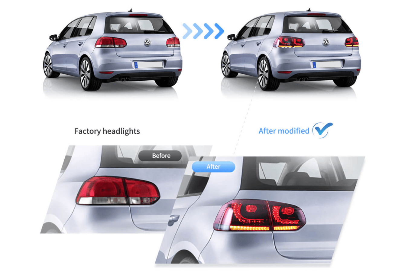 VW Golf 6th Gen Mk6 Hatchback LED Tail Lights (2008 - 2014)