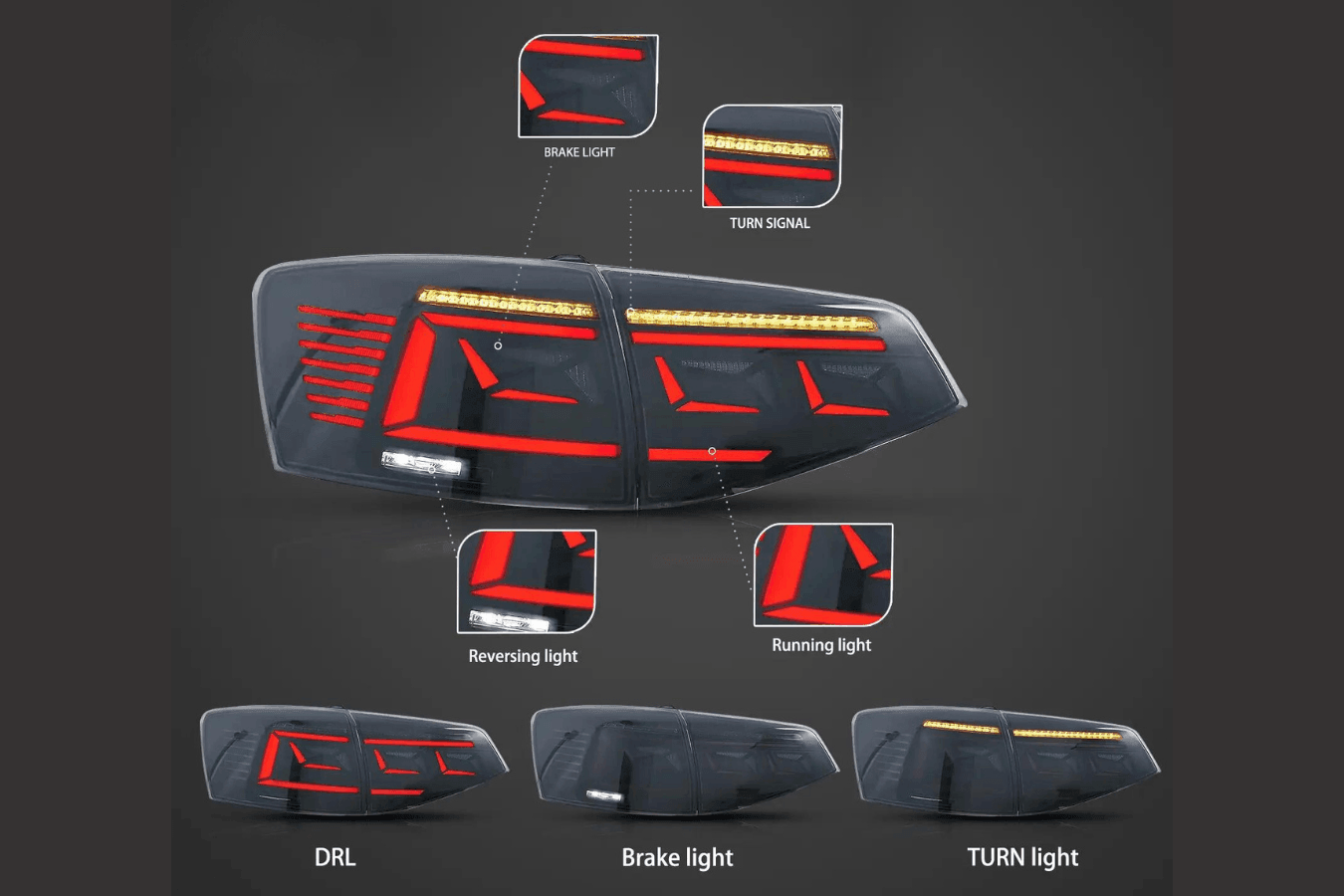 VW Jetta 6th Gen (A6) Dynamic LED Tail Lights 2015-2018