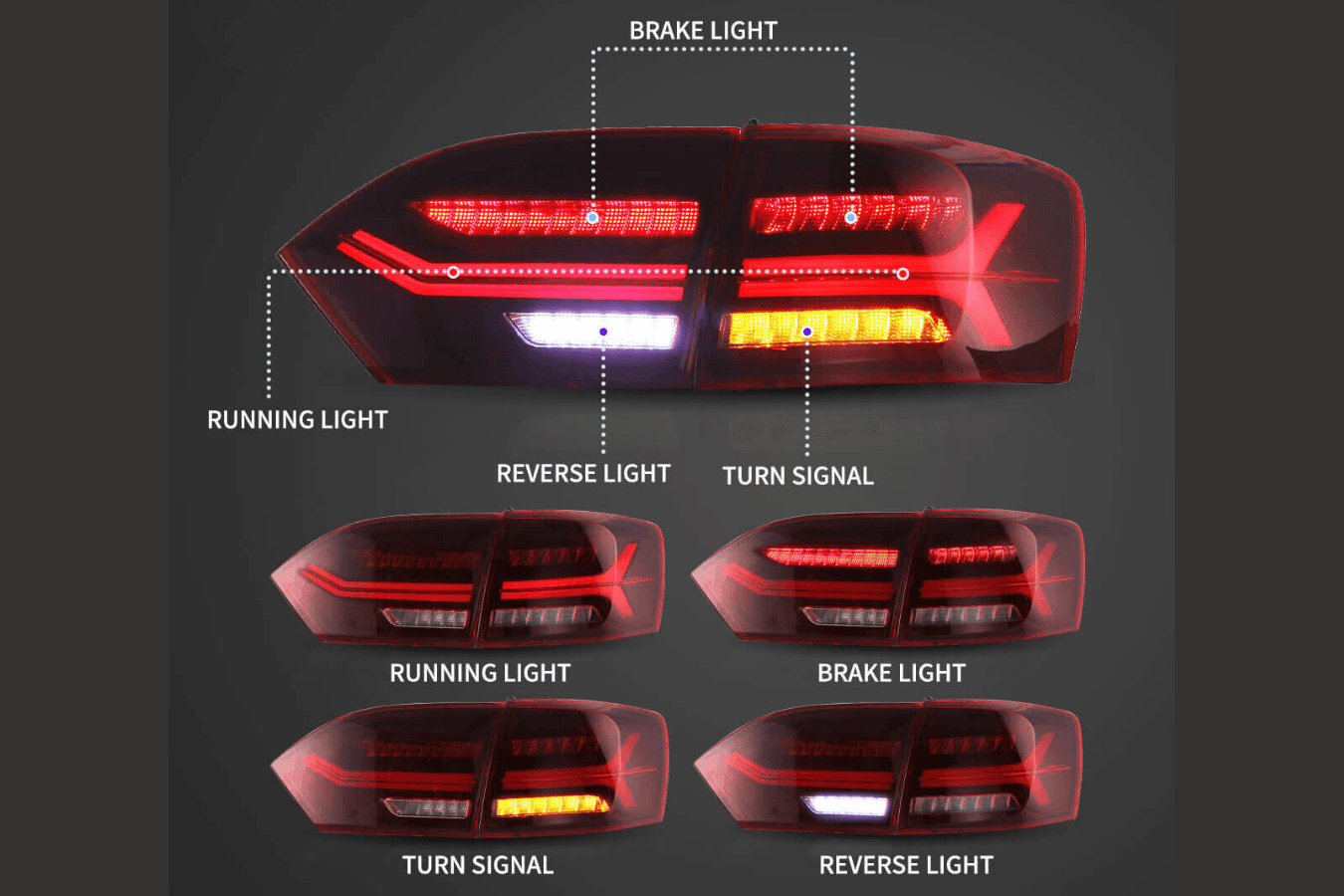 VW Jetta/Sagitar 6th Gen (A6) LED Tail Lights 2011-2014