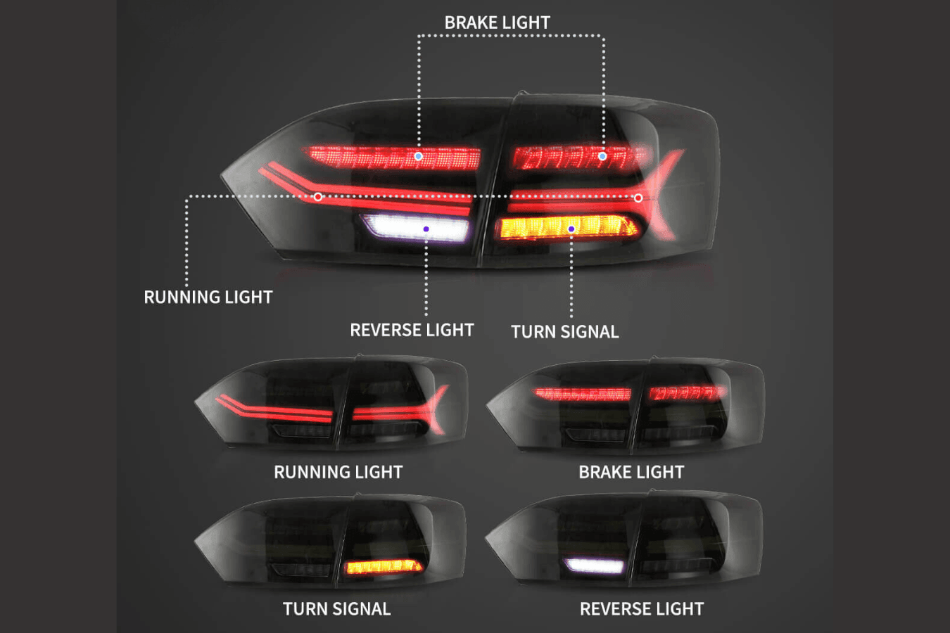 VW Jetta/Sagitar 6th Gen (A6) LED Tail Lights 2011-2014